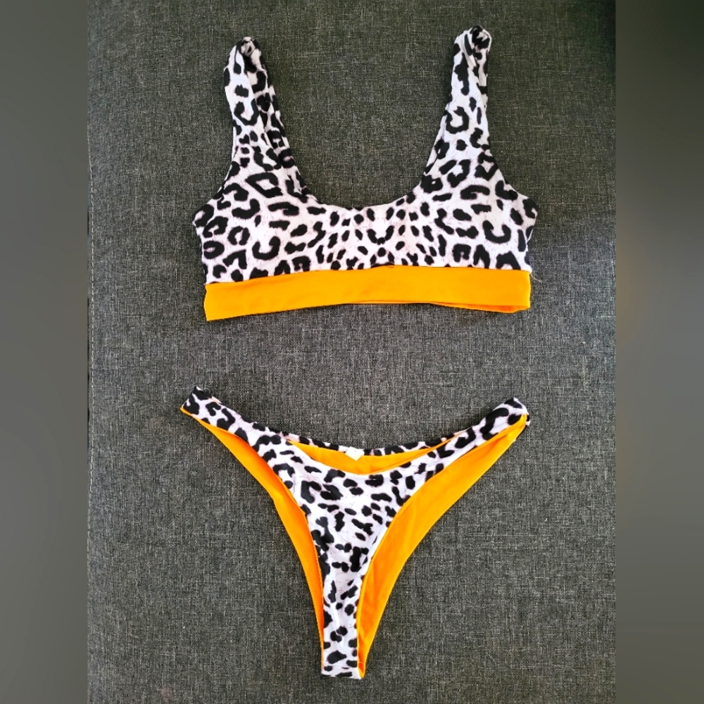 Cheetah Print Gold Trim Bikini